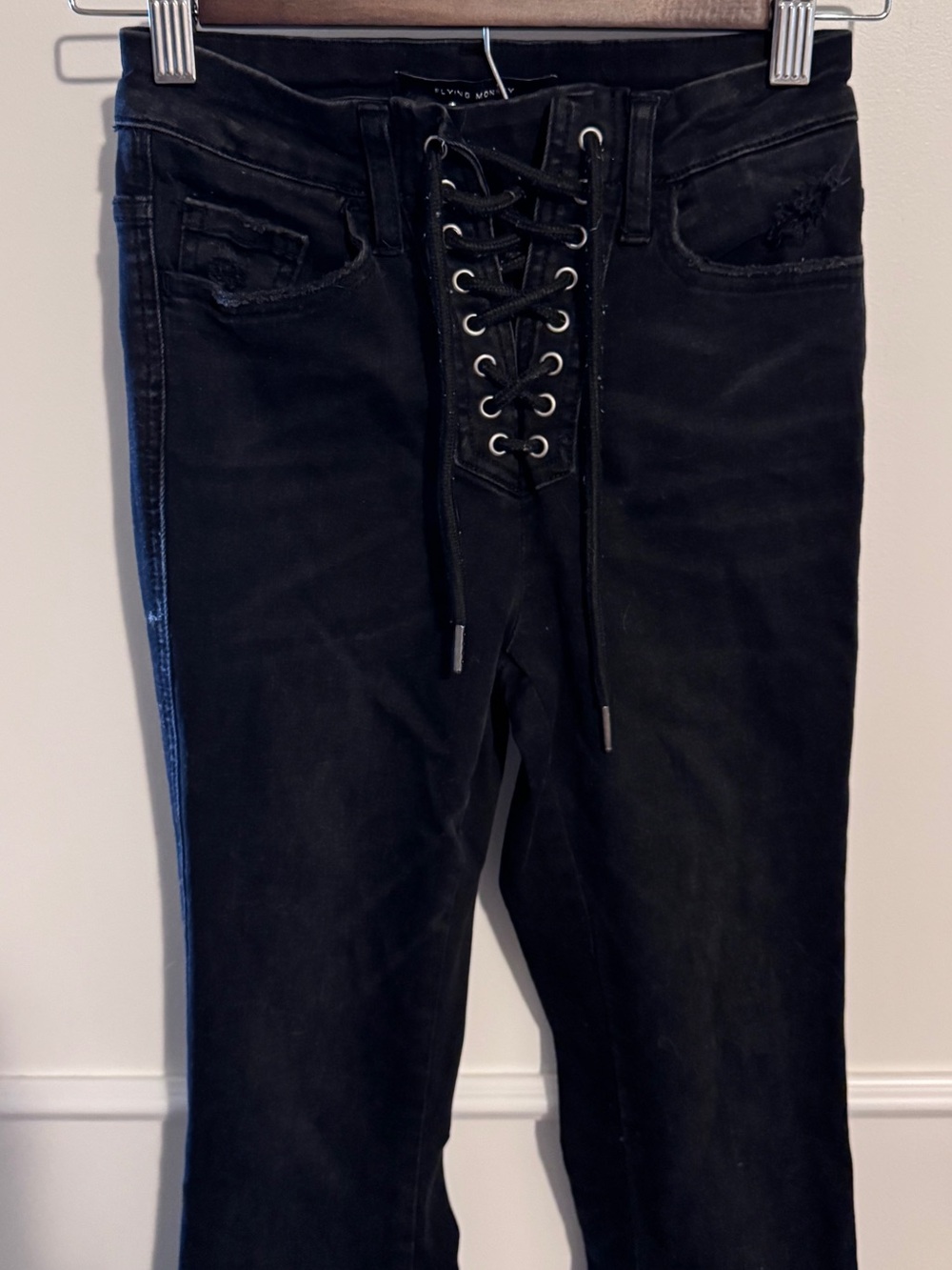 Flying Monkey Black Lace-Up High-Waist Flare Jeans